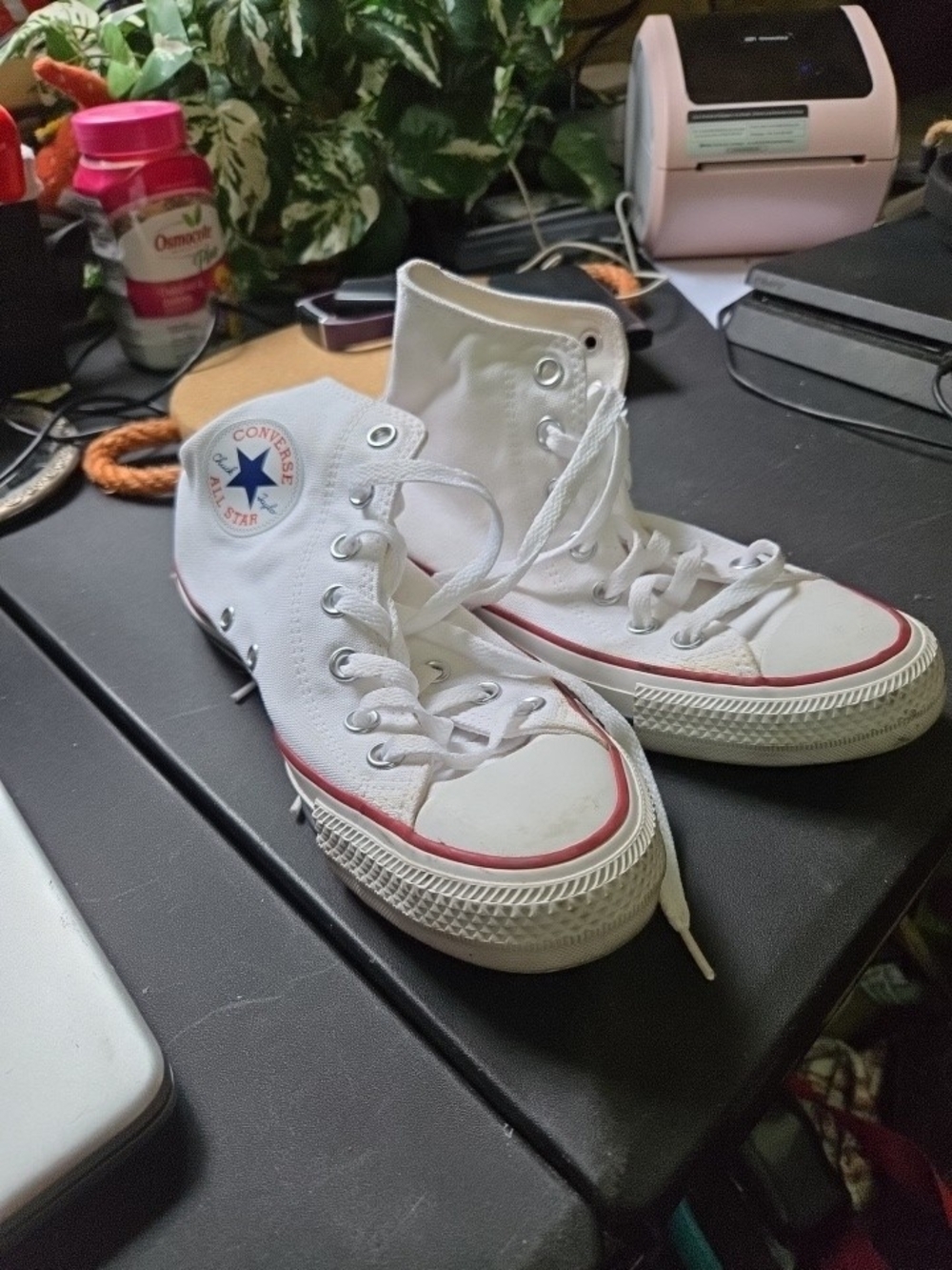 Converse Chuck Taylor All Star High Top Sneakers - White with Red Trim